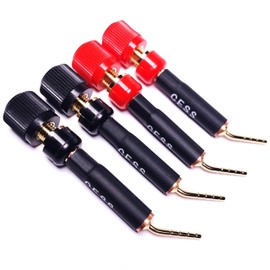 CNCESS CESS-130 Pin Screw Type Banana, Speaker Pin Plugs for Speaker Wire, 2mm Screw Pin to Binding Post Adapter, 4 Pack (Red & Black)
