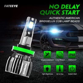 FateEye H11 LED Headlight Bulb,13000LM Super Bright LED Car Headlight Conversion Kit, 60W Top-Level Chip, Turbo Fan Desigh Halogen Headlight Replacement Temperature Control, 6500K, Plug and Play (H11)