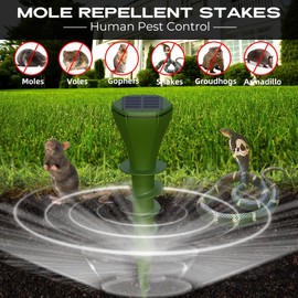 8 Packs Solar Powered Mole Repellent for Lawns, Waterproof Gopher Vole Repellent Ultrasonic Pest Control Outdoor Get Rid of Snake Voles Ground Squirrels in Garden, Yard, Lawn