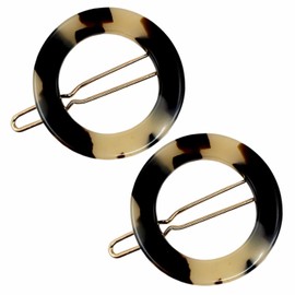 French Amie Mini Circle 1 ¼” Celluloid Acetate Handmade Hair Clips Strong Hold Snap on Side Slide Clip, Made in France - 2 Pieces (White Tokyo)