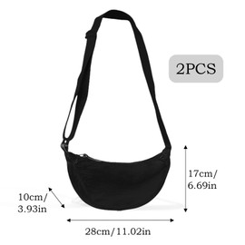 EUPSIIU 2 Stück Damen Halbmond Crossbody Schultertasche, Umhängetasche Damen Handtasche, Crossbody Bag Damen, Tragbare Shoulder Bag Umhängetasche mit Verstellbarer Schultergur (Schwarz)
