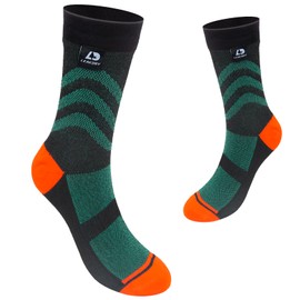 LEAKDRY Waterproof Socks - COOLMAX FX 3-layer Breathable Design Durable Nylon Outer Layer Moisture and Odor Resistant (US, Alpha, Medium, Regular, Regular, Green/Orange)