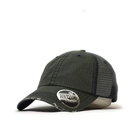 The Vintage Year Distressed Herringbone Cotton Low Profile Mesh Adjustable Trucker Baseball Cap (Dark Green)