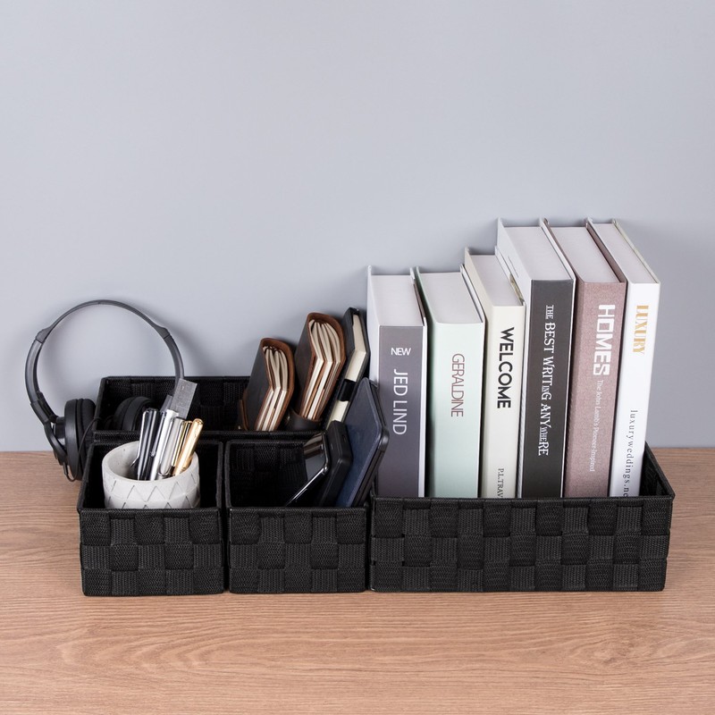Posprica Woven Storage Baskets for Organizing, Small Black Baskets Cube