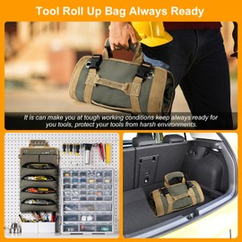 Tool Roll Bag, Roll Up Tool Bag Small Tool Bag with Detachable Pouches, Heavy Duty Roll Up Tool Bag Organizer, Tool Storage Kit for Mechanic & Electrician, Gifts for Men (Black)