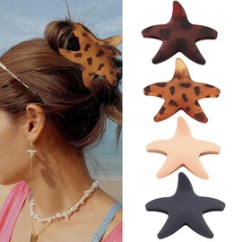 TODDER 4PCS Starfish Hair Claw Clips, Colorful Medium Hair Clips Fun Beach Tortoise Shell Claw Clip for Thick and Thin Hair for Women and Girls