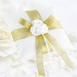 EinsSein Ring Cushion Wedding Gold Golden Flower 20 x 20 cm Large - Wedding Cushion for Wedding Rings - Wedding Ring Cushion Wedding Cushion for Wedding Ceremony