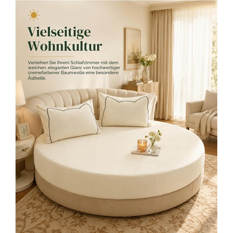 FANSU Round Fitted Sheet 220 x 220, 100% Cotton Flat