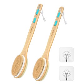 Metene Metene 2 Pack Shower Brush with Soft and Stiff Bristles, Bath Dual-Sided Long Handle Back Scrubber Body Exfoliator for Wet or Dry Brushing