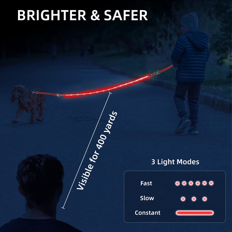 PetIsay Light up Dog Leash for Night Walking - USB