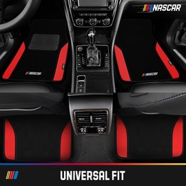 NASCAR Alfombrillas para Piso de Automóvil, Alfombrillas para Automóvil con Diseño de Alfombra y Cuero Rojo, Alfombrillas Universales Todo Clima con Almohadilla para Talón Incorporada y Respaldo