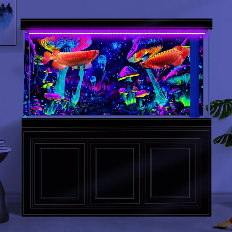 Dtekoj 48X18IN Blacklight Aquarium Background UV Reactive Mushroom Background Starry