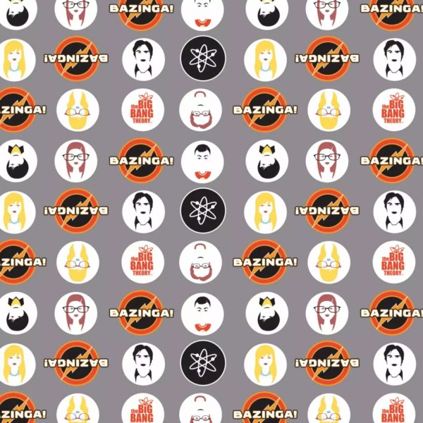 Camelot Fabrics The Big Bang Theory Characters Gray 100% Cotton