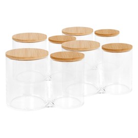 Harbour Housewares Plastic Twin Bathroom Canister with Bamboo Lid - Pack of 2 - Clear Q-Tip Cotton Ball Cotton Swab Storage Dispenser Jars for Bathroom Accessories, Cosmetics, Makeup