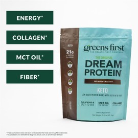 Greens First Dream Protein Powder Keto - 21g Protein Per Serving - Low Carb - with MCT Oil & Collagen - Non-GMO, Gluten-Free, Caffeine-Free (Rich Dutch Chocolate, 29.31 oz)