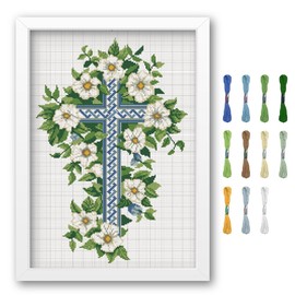 FREEBLOSS DIY Cross Stitch Wall Hanging Kit Spring Flowers Leaves Stamped Cross Stitch Kit Wall Painting Cross Stitch Home Wall Decorations Cross Stitch Starter Kit for Beginners with Instruction