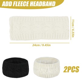 2 Pieces Plus Velvet Headbands, Warm Ear Protection Headbands, Elastic Knitted Headbands, Wide Headbands For Women (Black, White)