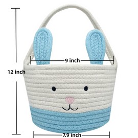 Easter Basket, Easter Bunny Baskets with Handle, Baby Gift Baskets, Egg Buckets Gifts Tote Bags Egg Hunt Basket for Kids, Boys, Girls, Toddler, Babies, Infant (Blue)