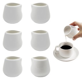 ICEBLUEOR 6 PCS Small Milk Jugs, White Ceramic Milk Creamer Pitcher, Syrup Server, Gravy Jug,Sauce Pots,Sugar Pot, Mini Milk Pouring Jug for Milk Coffee,Suitable for Home Kitchen Office Coffee Bar