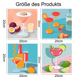 SASMOIYUG Pack of 4 Paint by Numbers Adult Cocktail Glasses Paint by Numbers Adult with 3 Brushes and Acrylic Paint, Wrinkle-Free Canvas Kit, DIY Hand-Painted Oil Painting Kit, 20 x 20 cm, Without