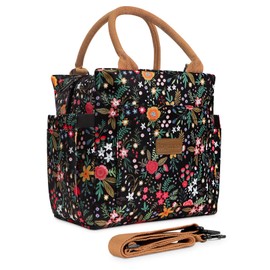 Joymee Lunch Bag Women, Leakproof Insulated Floral Lunch Box with Adjustable Shoulder Strap Large Reusable Adult Lunch Box Lunch Tote Lunch Bag with Water Bottle Holder and Side Pockets-Multi-Floral