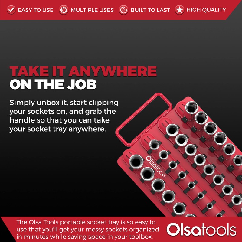 Olsa Tools Socket Organizer Tray - Portable Red Rail with