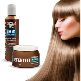 Nefertiti Kit Nefertiti Chocola-T Max Mascarilla Doble Keratina + Crema para Peinar con Keratina, Tratamiento para el Cabello Severamente Dañado y Sobreprocesado.