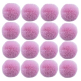 16pcs DIY Pom Pom Keychain Faux Rabbit Fur Ball Key Ring for hat Phone Tag, Handbag Charm,pink pink
