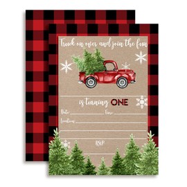 Winter Lumberjack 1st Birthday Party Invitations for Boys, 20 5"x7" Fill in Cards with Twenty White Envelopes by AmandaCreation