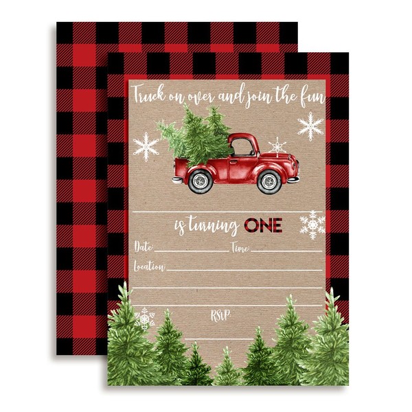 Winter Lumberjack 1st Birthday Party Invitations for Boys, 20 5"x7"