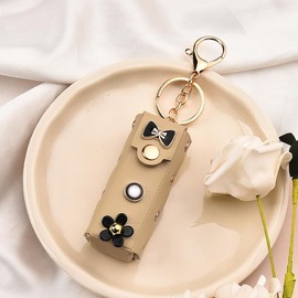 Chapstick Holder Key Chain Women Girls Lip Balm Keychain Holder Lip Gloss Holder for Keys Purse Lipstick Holder Keychain Leather Lipgloss Holder Keyring Chapstick Accessories Key Ring Lipstick Case