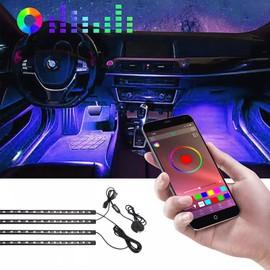 Generico Smart App Bluetooth 4 Streifen 48 LED Innenfarben Auto RGB Aufkleber Streifen mit USB wasserdicht Mikrofon