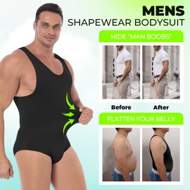 Gleefeat Mens Shapewear Bodysuit Tummy Control Full Body Shaper Compression Undershirt Thigh Slimmer Fajas Para Hombres
