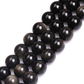 GEM-Inside - Cuentas redondas naturales de obsidiana dorada semipreciosas de 18 mm para hacer joyas de 38 cm