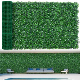 EverNture 48"x120"(40 SQFT) Grass Wall Panels, Artificial Grass Backdrop, Fake Greenery Plant Boxwood Roll with Flower, Green Wall Decor for Outdoor Indoor Patio Garden Backyard