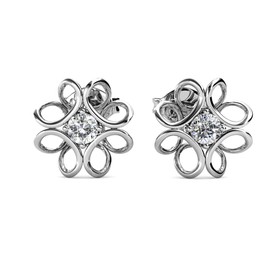 Cate & Chloe Alexis 18K White Gold Stud Flower Earrings with Simulated Diamond Crystals for Women, Hypoallergenic Jewelry for Women, Gift for Her