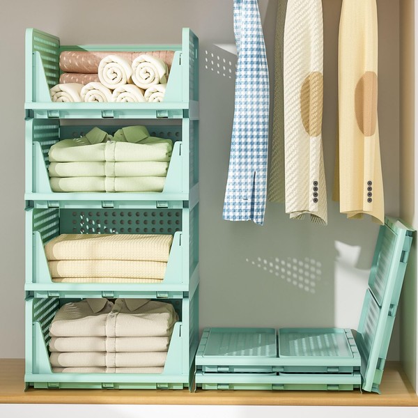 Neprock Closet Organizer, 4 Pack Stackable Storage Bins for Closet