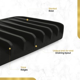 Effilogic Silicone Sponge Holder – Self-Draining Kitchen Sink Organizer, Quick Dry Mat and Counter Protector – Dishwashing Accessories for Sponges, Brushes, and Soap - Medium Black