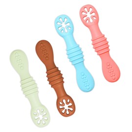 Juego de cucharas para bebé Seviete. Ideales para entrenar la alimentación independiente. Etapas 1 y 2 de alimentación. Silicóna de grado alimenticio libre de BPA y 100% amigable con encías. Pack de 4 piezas. Multicolor.