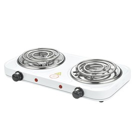 Compact and Portable Countertop Burner- Countertop Double Coiled Burner 2000 Watts Electric Hot Plate Temperature Controls White