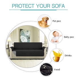 H.Versailtex Reversible Sofa Protector, 1 Seater Water Resistant Sofa Slipcover for Pets with Non Slip Elastic Straps, Machine Washable Sofa Covers for Kids(Black/Gray)