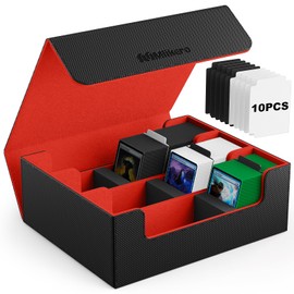 Mlikero Card Deck Case, 1800+ Trading Card Storage Box with 10 Dividers and 3 Foam Stoppers, Leather Magnetic Closure Commander Deck Box Fit for YuGiOh, MTG and Sport Cards(Black&Red)