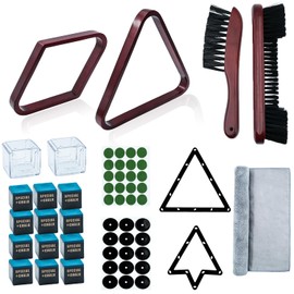 23 Pcs Wooden Pool Triangle Rack, OMTRS Pool Table Accessories with Pool Table Brush, 2-1/4" Pool Ball Holder, Billiard Magic Ball Rack Billiard Accessories (Wine Red)