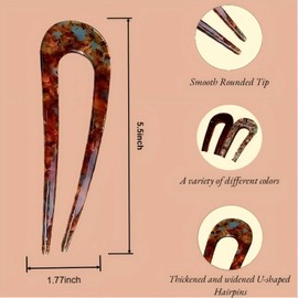 3-Pack Large French U-Shaped Hair Pins, Curved Retro Fork Sticks Suitable for Women's Hair Fork Twists Easy Management and Precise Styling (Dark Brown, Apricot Color, Emerald Green)