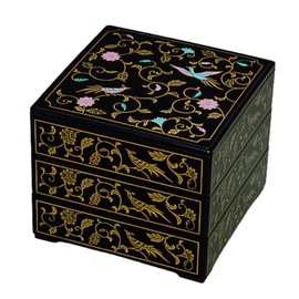 J-kitchens Heavy Box, Made in Japan, 3 Tiers, 6.5 Inches, Square, Black Phoenix, 7.7 x 7.7 x 6.5 inches (19.5 x 19.5 x 16.5 cm)