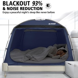 RIYDH Bed Tent Bed Canopy Breathable 100% for Adult and Kids- Original Design Light Reduction 93% Sleeping Dream Tents Indoor Portable Big Space with String Light 3 Doors Twin Full Queen King Size