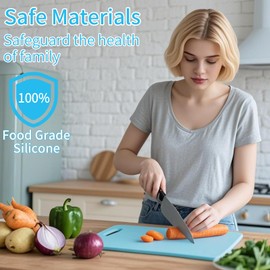 JUSTHERE Silicone Cutting Boards for Kitchen 11.8''x 8.6'', BPA Free Flexible Cutting Board Cutting Mat for Meat, Vegetables and Fruit, Cutting Boards for Kitchen Dishwasher Safe (Blue)