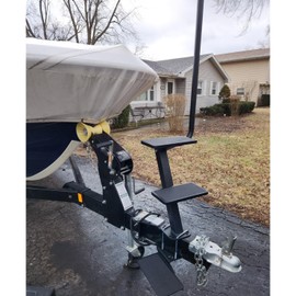 OUTPRIZE Boat Trailer Step, Heavy Duty Steel 2 Steps Ladder for Boat Trailer Tongue with Left or Right Adjustable Handrail, 450lbs Capacity, Black