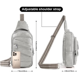 LarKoo Conceal Carry Sling Bag - Virgan Leather Sling Backpack Fanny Pack Crossbody Chest Bags with Holster&Guitar Strap… (Grey)