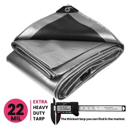 PROTARP Extreme Heavy Duty 22 Mil Tarp Cover, Waterproof, UV Resistant, Rip and Tear Proof, Poly Tarpaulin with Reinforced Edges for Roof, Camping, Patio, Pool, Boat. (Silver/Black 20′ X 20′)